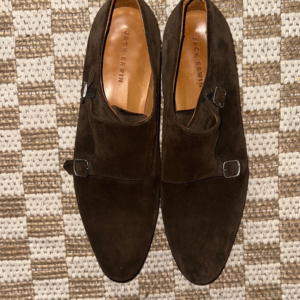 Jack Erwin Men's Dark Brown Suede Monk Strap Shoes